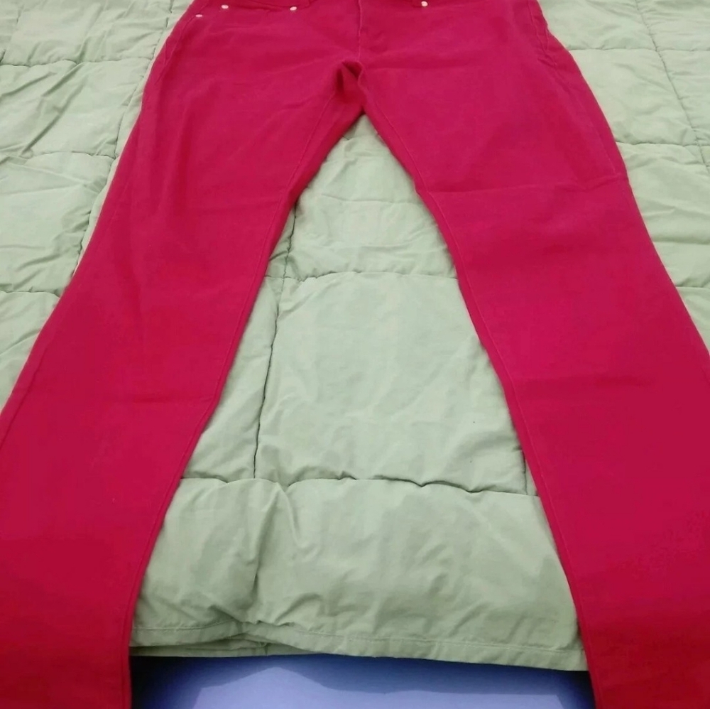 IMAN Global chic Curve Luxury Denim Ankle Pant Slimming Red 6 Short NEW 546-857